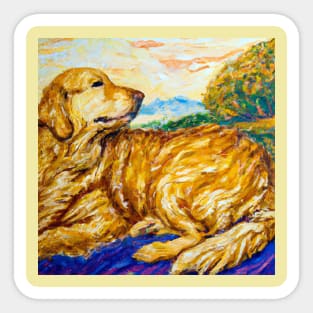 Golden Retriever in the style of Paul Gauguin Sticker